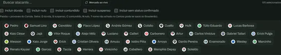 Tela de Comparativo do H2HScout, com dado real da rodada